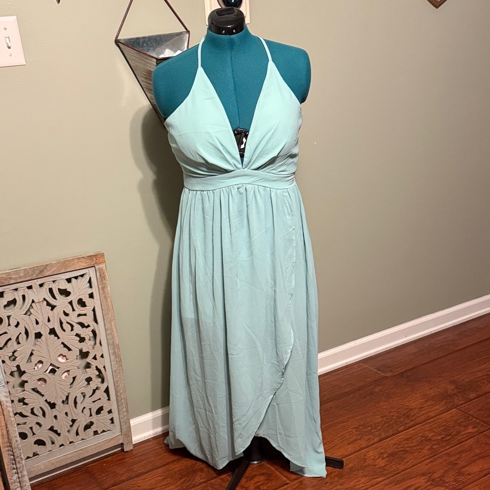Chic Backless Halter Dress in Light Blue